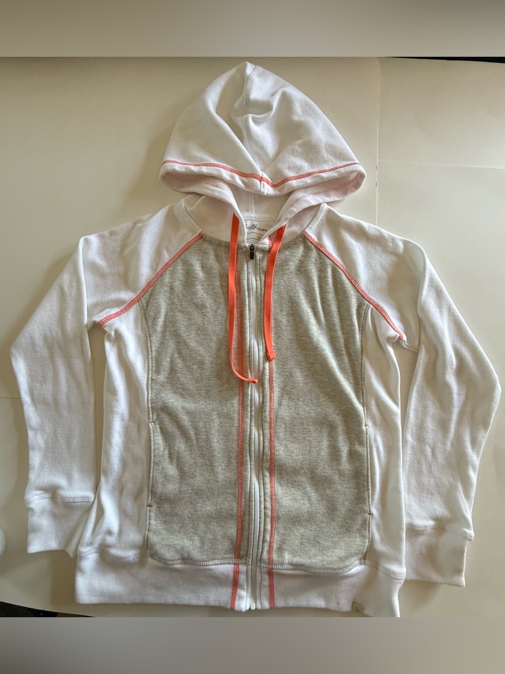 Eddie Bauer Legend Wash Colorblock Full Zip Hoodie Orange Gray White Small